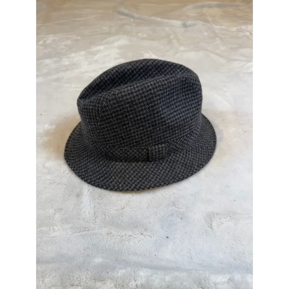 Country Gentleman Mens Wool‎ Fedora Hat Grey Houndstooth Made in Italy Size L